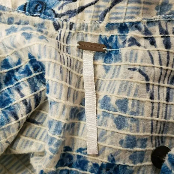 Free People Womens Boho Ruffle Tunic Top Size XS Blue Button Floral Short Sleeve - Picture 4 of 13